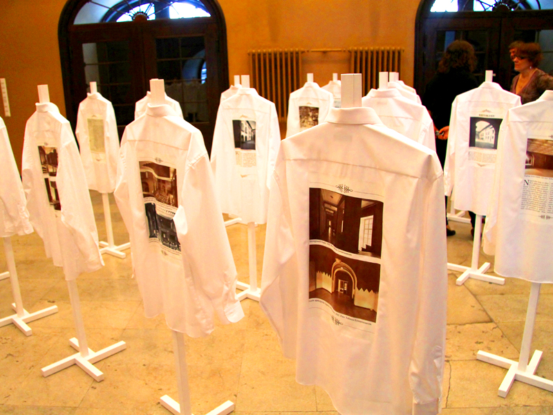 Parliament house 90 exhibition project told the history of the building by illustrating pictures on white dress shirts.